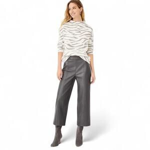 Ann Taylor Women's The High Waist Wide Leg Crop Pant in Faux Leather Size 8 Gray